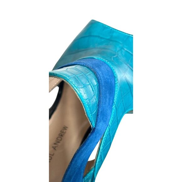 Paul Andrew High Heel Sandals Blue & Turquoise Croc Embossed Leather  - Size 37 - Picture 11 of 16